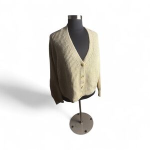 a.n.a Beige V-Neck knit Women's Granny core Sweater Button closure warm  SZ XXL